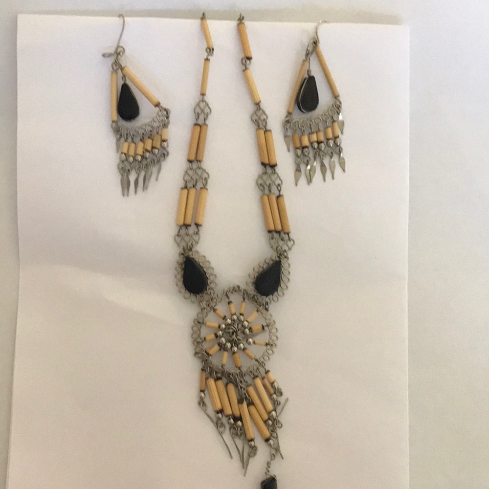 Beaded necklace and earrings